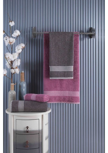 4 Lü Kadın Erkek Banyo Havlusu Takımı Oscar Mürdüm Antasit