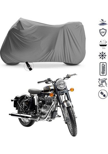 | Royal Enfield Classic Chrome Bağlantı Tokalı Uyumlu Solarblock Prime Uyumlu Motosiklet Brandası | Su Geçirmez, %99 UV, Yansıtıcı Gümüş Üst