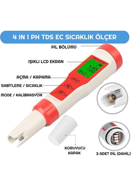 Ph Metre Tds Metre Sıcaklık Ec Ölçer 4ü 1 Arada Ölçüm Cihaz indirimleri