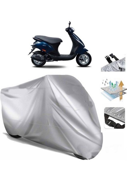 | Piaggio Zip 100 Arka Çanta (Bağlantı Tokalı) Uyumlu Solarblock Prime Uyumlu Motosiklet Brandası | Su Geçirmez, %99 UV, Yansıtıcı Gümüş Üst