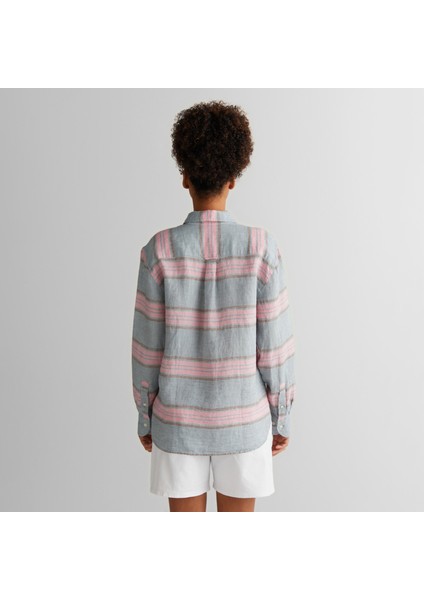 Kadın Yeşil Klasik Yaka Çizgili Gömlek fiyatları