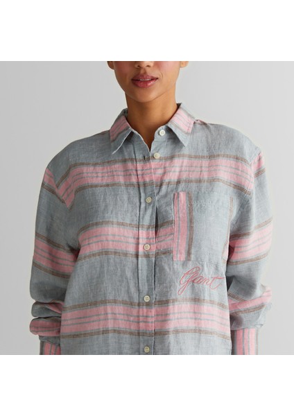 Kadın Yeşil Klasik Yaka Çizgili Gömlek fırsatları