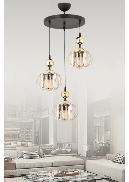 ESSLİGHT LİNA 3 LÜ SARKIT AVİZE KRİSTAL TAŞLI MODERN DEKORATİF AYDINLATMA fiyatları