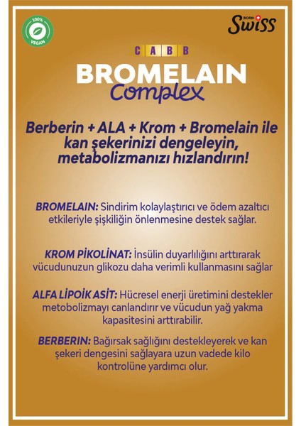 Swiss Bork Berberin + Ala + Krom Pikolinat + Bromelain • 4’lü Bitkisel • 60 Kapsül indirimleri