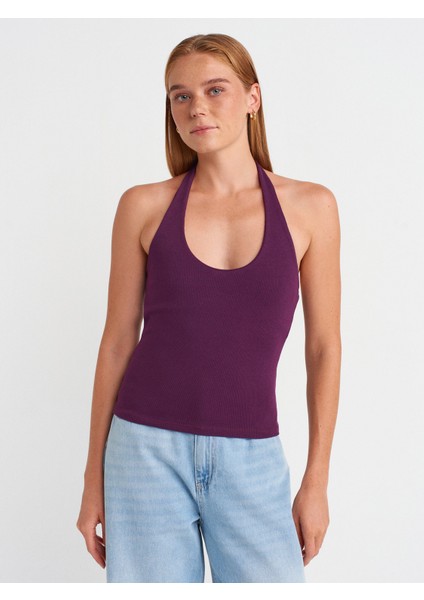 21052 Halter Yaka Top-Mor