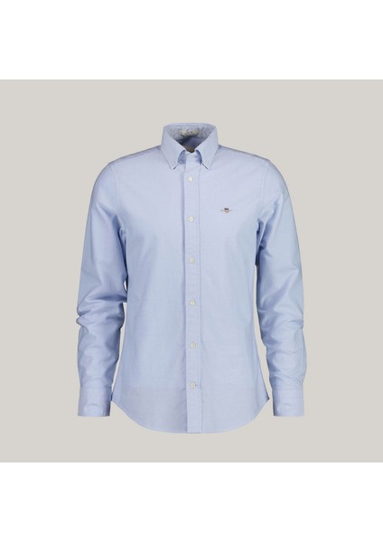 Erkek Mavi Slim Fit Düğmeli Yaka Gömlek