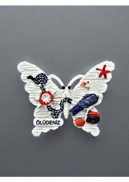 Ölüdeniz Temalı Kabartmalı Polyester Magnet 8,5cm x 6,5cm Beyaz