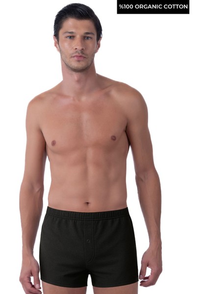 Organıc Pamuklu Relaks Loose Fit Düğmeli Ekstra Bol Kesim Uzun Paçalı Siyah Boxer