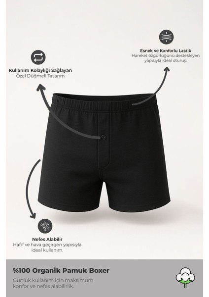 Organıc Pamuklu Relaks Loose Fit Düğmeli Ekstra Bol Kesim Uzun Paçalı Siyah Boxer modelleri
