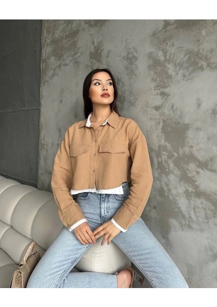 Çift Renkli Kısa Gömlek Vizonbeyaz S4021