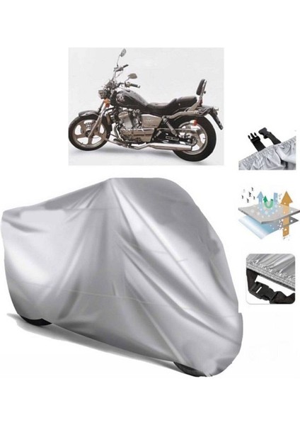 | Regal Raptor Dd 250E Arka Çanta (Bağlantı Tokalı) Uyumlu Solarblock Uyumlu Motosiklet Brandası | Su Geçirmez, %99 UV, Yansıtıcı Gümüş Üst