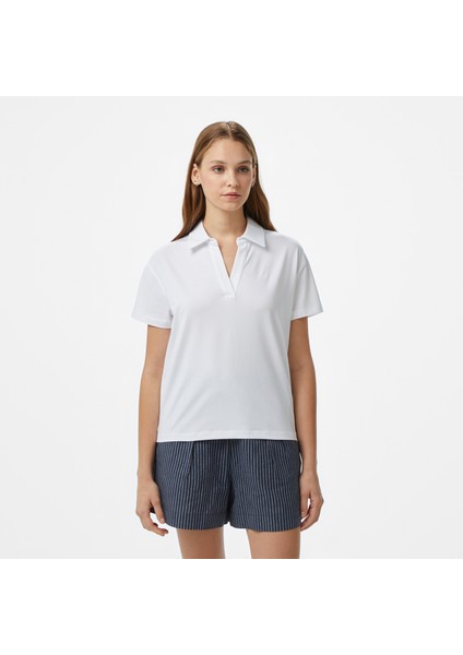 Kadın Beyaz Regular Fit Polo Yaka T-Shirt