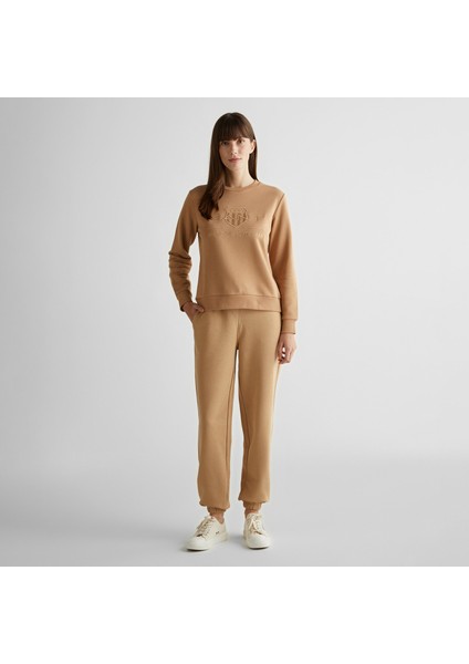 Kadın Bej Relaxed Fit Eşofman Altı