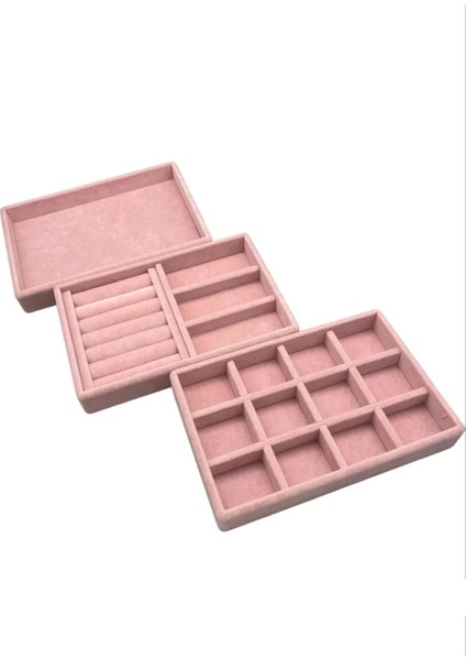 Süet Kumaş Pembe Renk 3 Lü Takım Takı Sergileme Standı modelleri