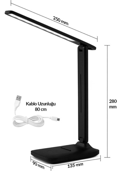Şarjlı Masa Lambası 3 Renk Dokunmatik Telefon Standlı Kademeli Çalışma Okuma Işığı Lambası 9W Siyah indirimleri