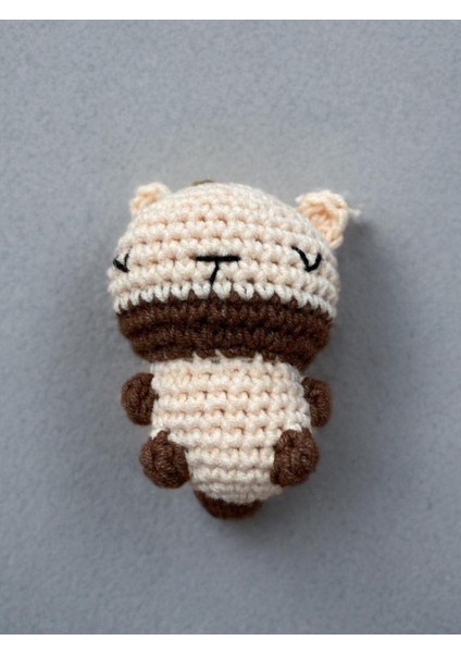 El Yapımı Amigurumi Anahtarlık 8-9 cm Örgü Hediyelik & Çanta Anahtar Aksesuarı Bej