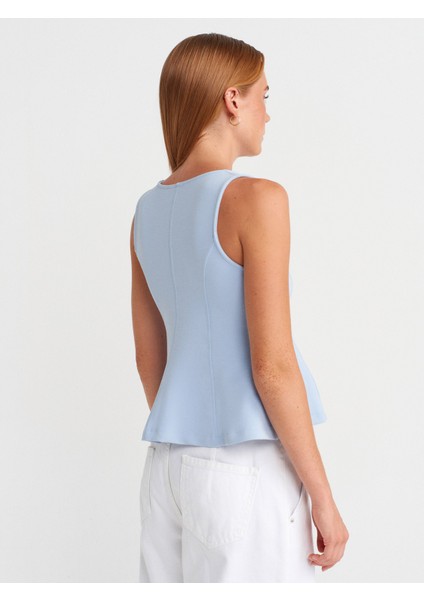 31979 Düğmeli Peplum Top-Açık Mavi fiyatları