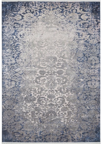 Monterrey Mavi Göbekli Etnik Modern Desenli Makinada Yıkanabilir Hav Toz Vermez Leke Tutmayan Kaymaz Taban Dijital Makine Baskı Salon Yolluk Mutfak Halı