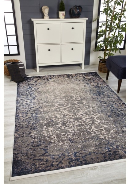 Monterrey Mavi Göbekli Etnik Modern Desenli Makinada Yıkanabilir Hav Toz Vermez Leke Tutmayan Kaymaz Taban Dijital Makine Baskı Salon Yolluk Mutfak Halı indirimleri