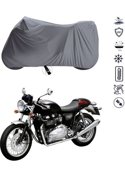 | Triumph Thruxton 900 Bağlantı Tokalı Uyumlu Solarblock Prime Uyumlu Motosiklet Brandası | Su Geçirmez, %99 UV, Yansıtıcı Gümüş Üst, 360° Lastikli, Taşıma Çantalı