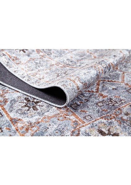 Allahabad Gri Modern Etnik Desenli Pamuk Makinada Yıkanabilir Hav Toz Vermez Leke Tutmayan Kaymaz Taban Dijital Makine Baskı Salon Yolluk Mutfak Halı fırsatları