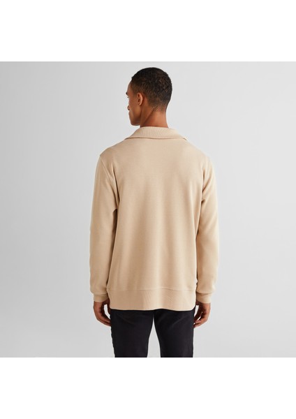 Erkek Bej Regular Fit Yarım Fermuarlı Sweatshirt fiyatları