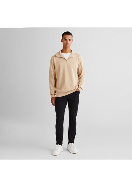 Erkek Bej Regular Fit Yarım Fermuarlı Sweatshirt modelleri