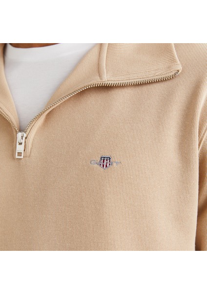 Erkek Bej Regular Fit Yarım Fermuarlı Sweatshirt indirimleri