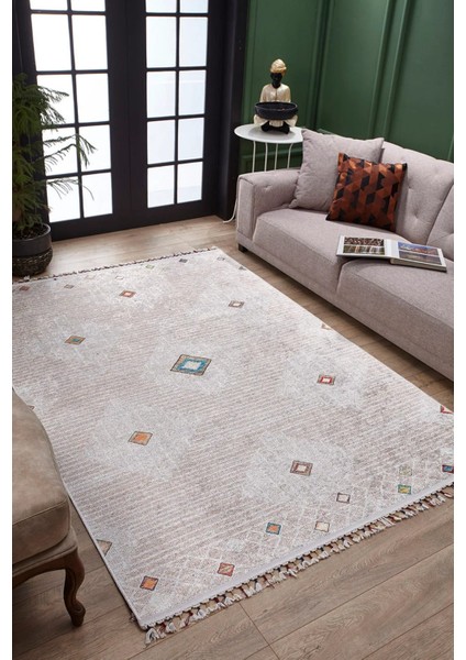 Dolny Krem Göbekli Etnik Modern Desenli Makinada Yıkanabilir Hav Toz Vermez Leke Tutmayan Kaymaz Taban Dijital Makine Baskı Salon Yolluk Mutfak Halı fiyatları