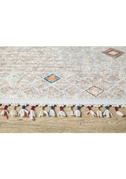 Dolny Krem Göbekli Etnik Modern Desenli Makinada Yıkanabilir Hav Toz Vermez Leke Tutmayan Kaymaz Taban Dijital Makine Baskı Salon Yolluk Mutfak Halı modelleri