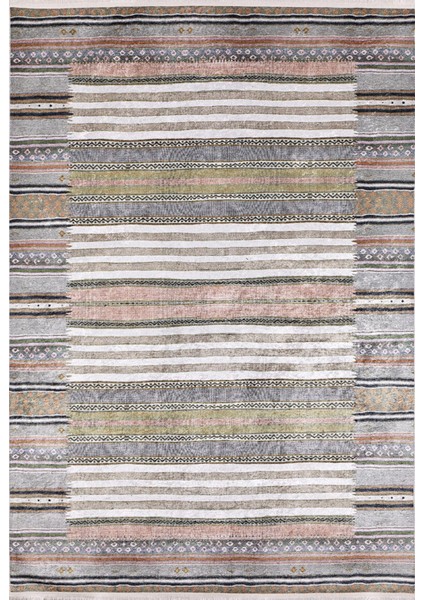 Ozyorsk Gri Göbekli Etnik Modern Desenli Makinada Yıkanabilir Hav Toz Vermez Leke Tutmayan Kaymaz Taban Dijital Makine Baskı Salon Yolluk Mutfak Halı