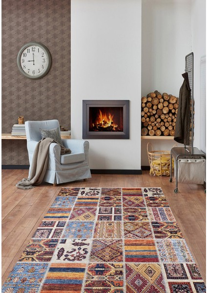 Charlottetown Turuncu Patchwork Etnik Modern Desenli Makinada Yıkanabilir Hav Toz Vermez Leke Tutmayan Kaymaz Taban Dijital Makine Baskı Salon Yolluk Mutfak Halı indirimleri