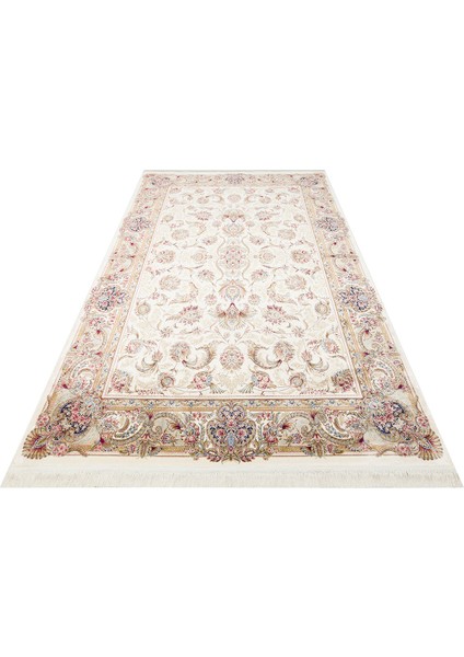 Nebo Çerçeveli Krem Viskon Dikdörtgen Modern Desenli Akrilik Hav Vermeyen Leke Tutmayan Kolay Temizlenen Yumuşak Makine Salon Yolluk Mutfak Halı