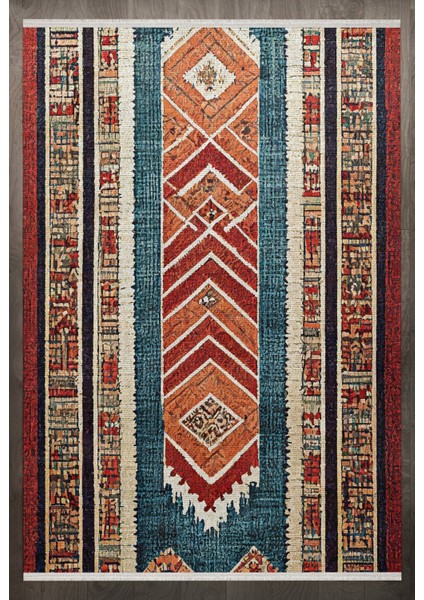 Modern Kırmızı Pamuk Dikdörtgen Modern Desenli Pamuk Makinada Yıkanabilir Hav Toz Vermez Leke Tutmayan Kaymaz Taban Dijital Makine Baskı Salon Yolluk Mutfak Halı