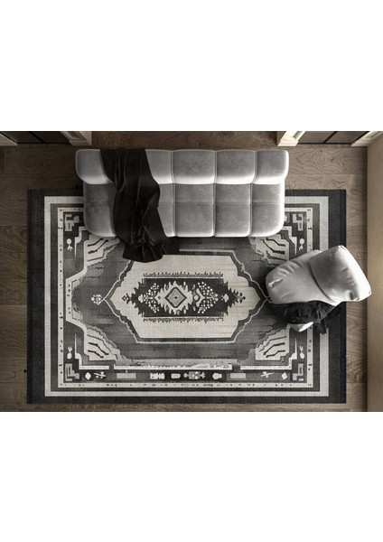 Göbekli Antrasit Pamuk Dikdörtgen Modern Desenli Pamuk Makinada Yıkanabilir Hav Toz Vermez Leke Tutmayan Kaymaz Taban Dijital Makine Baskı Salon Yolluk Mutfak Halı fiyatları