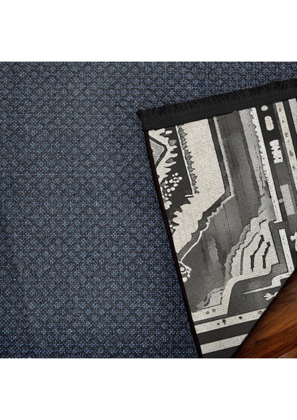 Göbekli Antrasit Pamuk Dikdörtgen Modern Desenli Pamuk Makinada Yıkanabilir Hav Toz Vermez Leke Tutmayan Kaymaz Taban Dijital Makine Baskı Salon Yolluk Mutfak Halı indirimleri