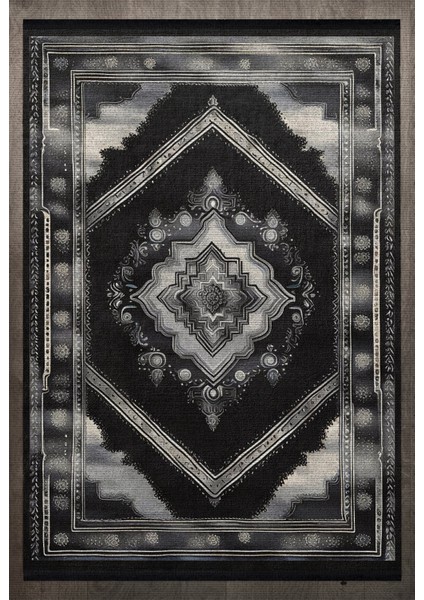 Göbekli Antrasit Pamuk Dikdörtgen Modern Desenli Pamuk Makinada Yıkanabilir Hav Toz Vermez Leke Tutmayan Kaymaz Taban Dijital Makine Baskı Salon Yolluk Mutfak Halı