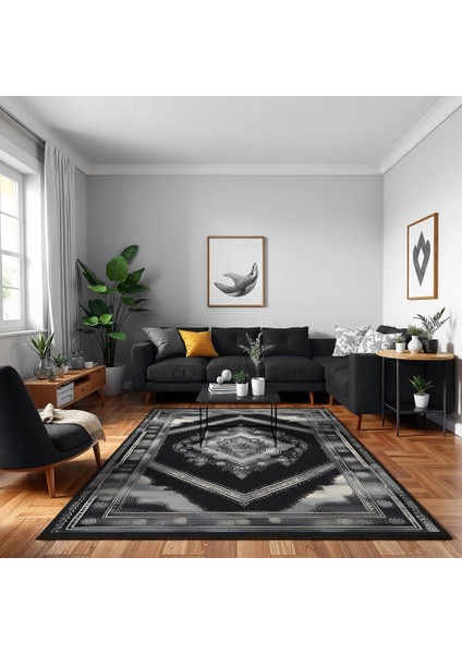 Göbekli Antrasit Pamuk Dikdörtgen Modern Desenli Pamuk Makinada Yıkanabilir Hav Toz Vermez Leke Tutmayan Kaymaz Taban Dijital Makine Baskı Salon Yolluk Mutfak Halı fiyatları