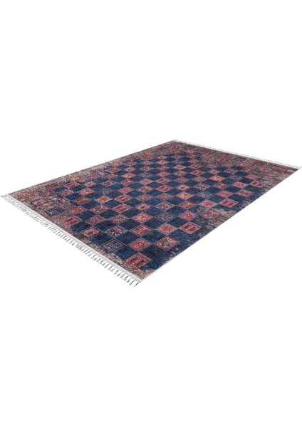 Koprzywnica Lacivert Göbekli Etnik Modern Desenli Makinada Yıkanabilir Hav Toz Vermez Leke Tutmayan Kaymaz Taban Dijital Makine Baskı Salon Yolluk Mutfak Halı indirimleri