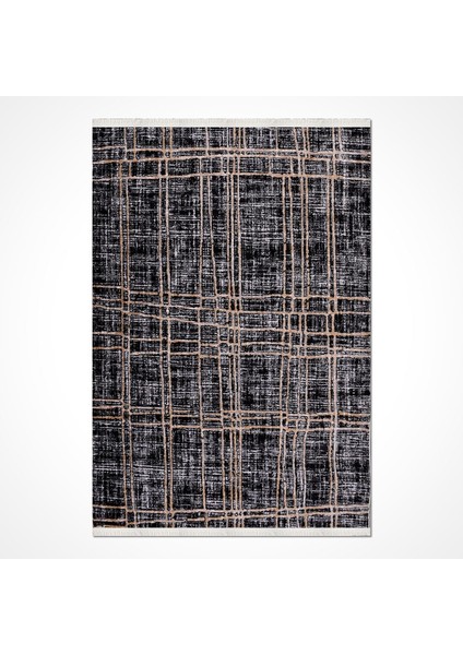 Siyah Modern Etnik Desenli Mikro Hav Vermeyen Leke Tutmayan Kolay Temizlenen Yumuşak Makine Salon Yolluk Mutfak Halı