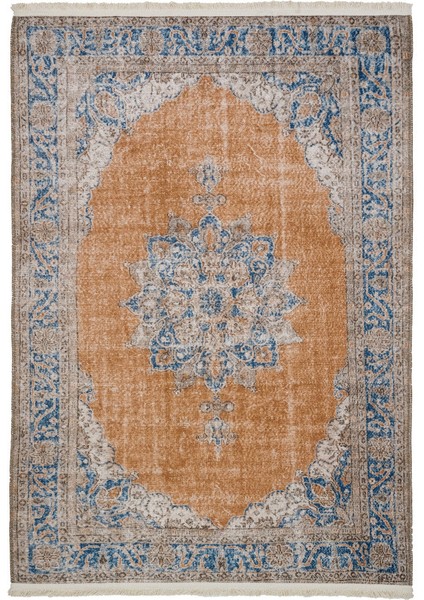 Ede Göbekli Mavi Polyester Dikdörtgen Modern Desenli Pamuk Makinada Yıkanabilir Hav Toz Vermez Leke Tutmayan Kaymaz Taban Dijital Makine Baskı Salon Yolluk Mutfak Halı