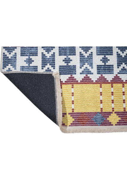 Breda Etnik Mavi Polyester Dikdörtgen Modern Desenli Pamuk Makinada Yıkanabilir Hav Toz Vermez Leke Tutmayan Kaymaz Taban Dijital Makine Baskı Salon Yolluk Mutfak Halı modelleri