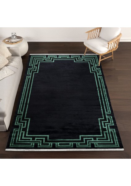 Siyah Geometrik Etnik Modern Desenli Pamuk Makinada Yıkanabilir Hav Toz Vermez Leke Tutmayan Kaymaz Taban Dijital Makine Baskı Salon Yolluk Mutfak Halı fiyatları