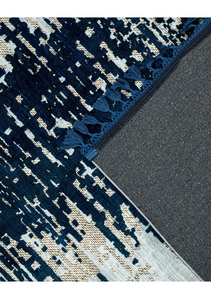 Prakriti Lacivert Modern Etnik Desenli Bambu Makinada Yıkanabilir Hav Toz Vermez Leke Tutmayan Kaymaz Taban Dijital Makine Baskı Salon Yolluk Mutfak Halı fırsatları