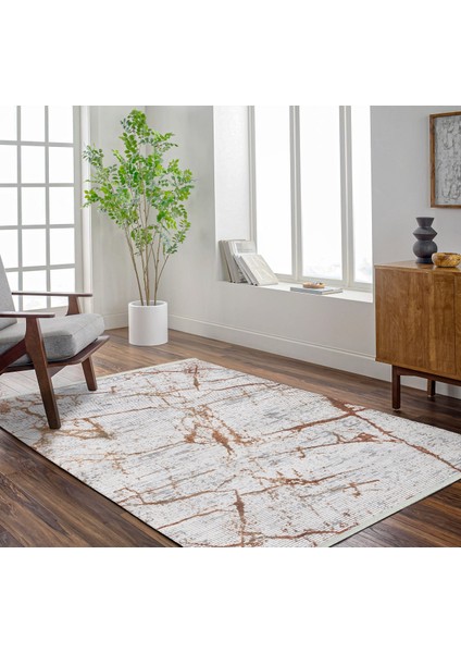 Bakır Modern Etnik Desenli Pamuk Makinada Yıkanabilir Hav Toz Vermez Leke Tutmayan Kaymaz Taban Dijital Makine Baskı Salon Yolluk Mutfak Halı fırsatları