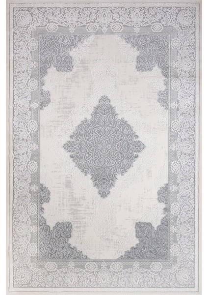 Gri Klasik Etnik Modern Desenli Pamuk Makinada Yıkanabilir Hav Toz Vermez Leke Tutmayan Kaymaz Taban Dijital Makine Baskı Salon Yolluk Mutfak Halı