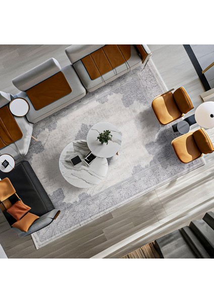 Gri Klasik Etnik Modern Desenli Pamuk Makinada Yıkanabilir Hav Toz Vermez Leke Tutmayan Kaymaz Taban Dijital Makine Baskı Salon Yolluk Mutfak Halı fiyatları