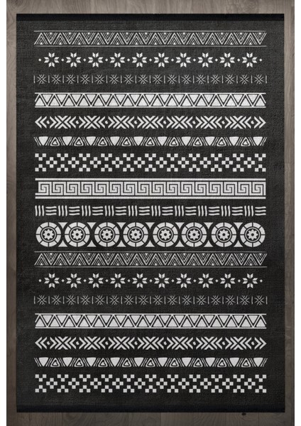 Geometrik Siyah Pamuk Dikdörtgen Modern Desenli Pamuk Makinada Yıkanabilir Hav Toz Vermez Leke Tutmayan Kaymaz Taban Dijital Makine Baskı Salon Yolluk Mutfak Halı