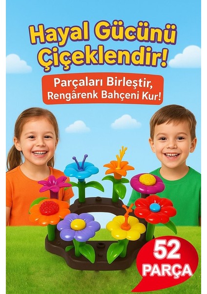 52 Parça Bahçe Çiçek Yapım Seti Yapı Blokları Yapboz Bul Tak Puzzle Eğitici Oyuncak Çiçek Bahçesi