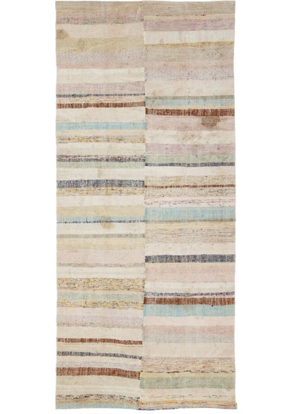 Girit Bej Çizgili Yün Modern Desenli Yün Hav Toz Vermez Leke Tutmayan Salon Yolluk Mutfak El Dokuma Halı